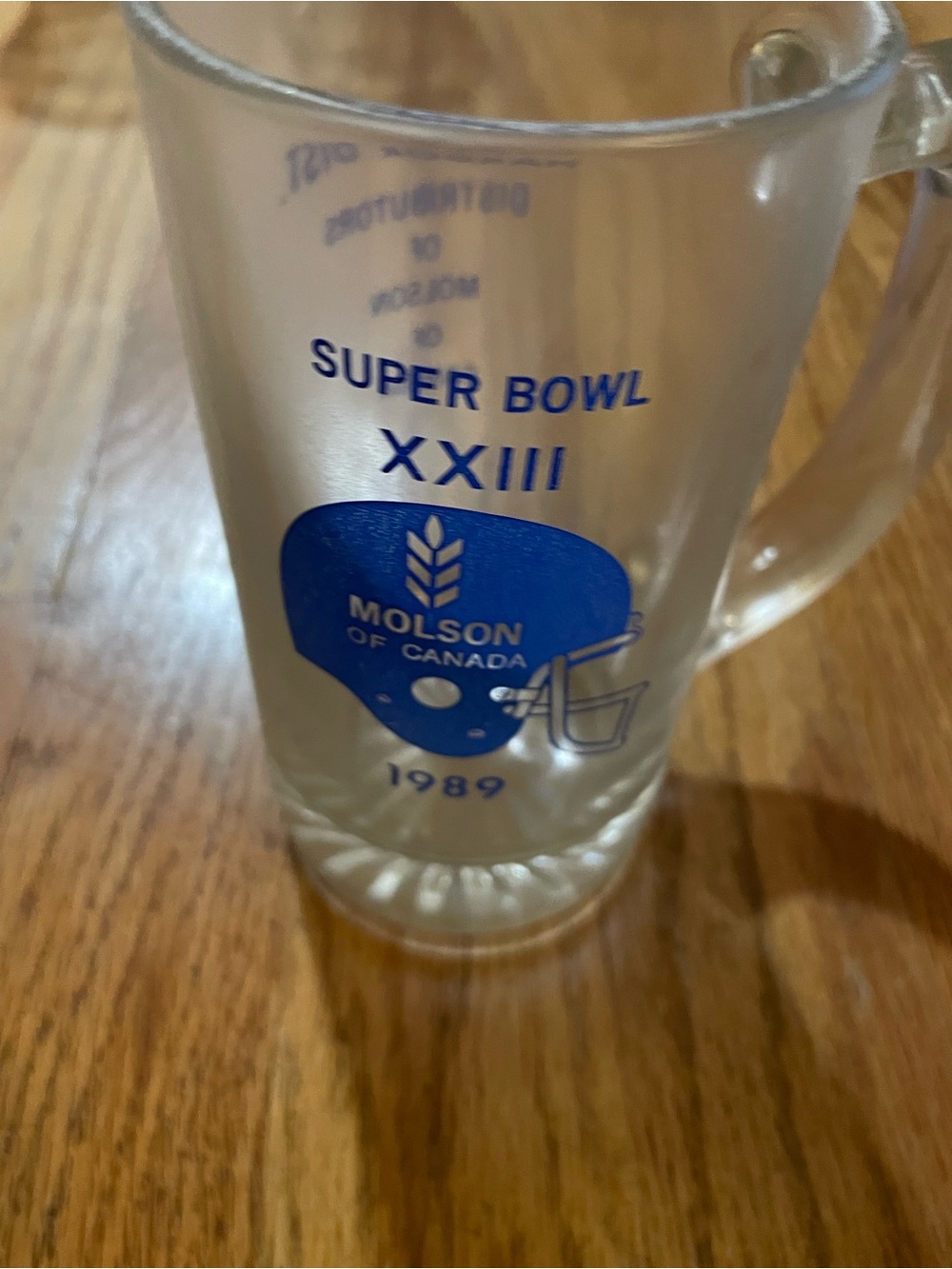 Super Bowl XXIII 1989 Blue Logo Glass Beer Mug